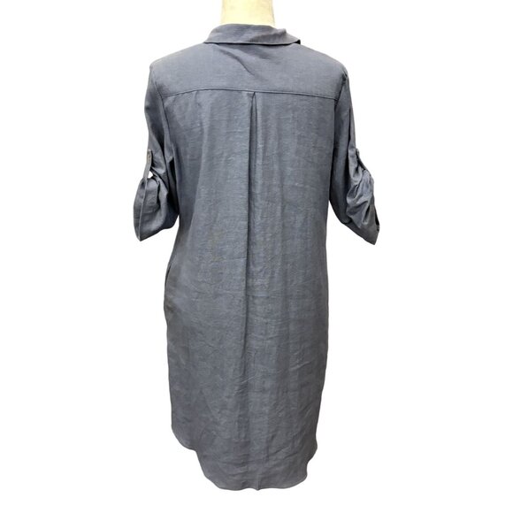 Everlily Button-Down Shirt Dress Roll-Up Sleeves Womens PL Linen Blend Pockets - Picture 4 of 12